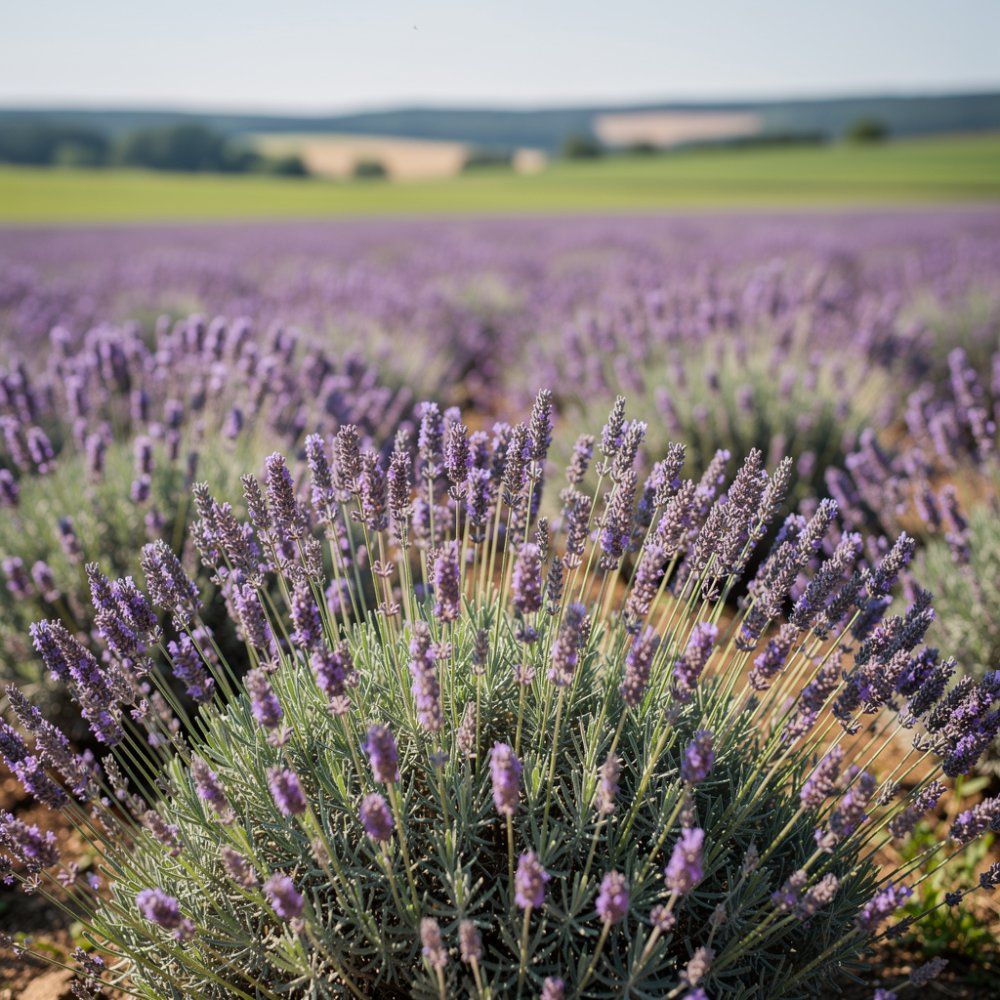 Lavendel med lila klasar på en solig rabatt Lavendel med lila klasar på en solig rabatt