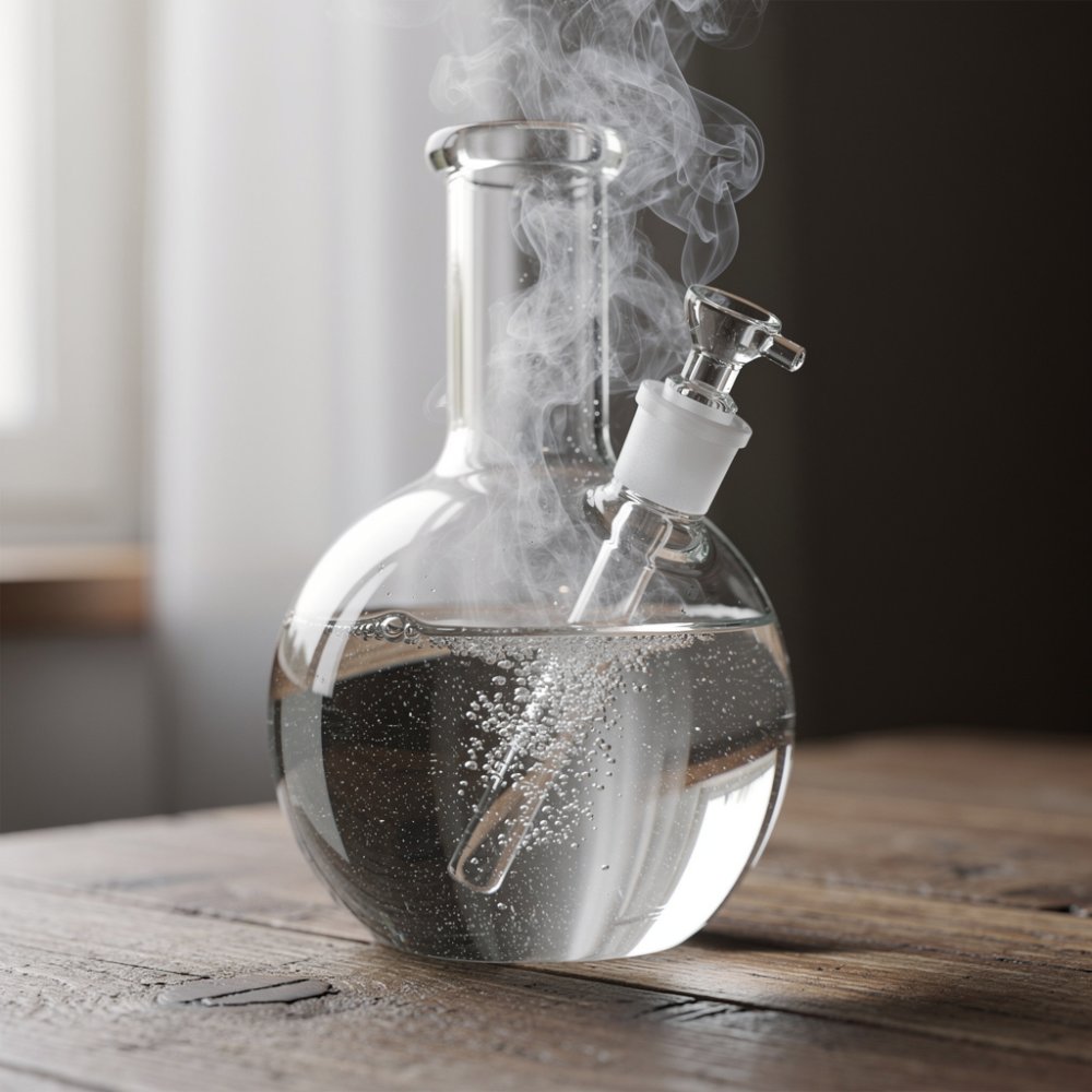 Glas vattenbong med vatten och rök Glas vattenbong med vatten och rök